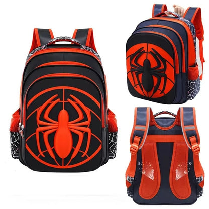 Mochila Escolar Infantil Masculina Fashion Padrão Aranha Vermelha e Preta Com Estojo Conjunto Bolsa Boutique Infantil Masculina