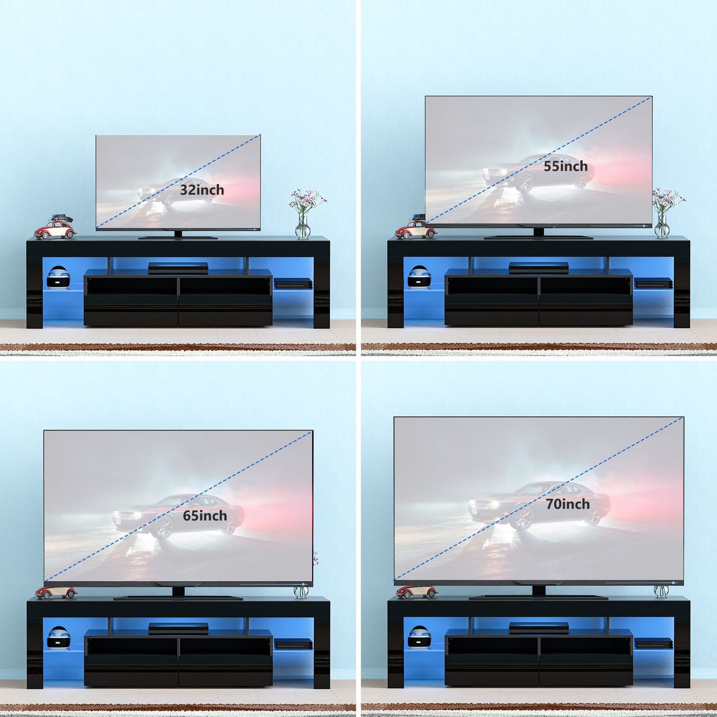 71IN LED TV Stand for 75/70/65 inch TV Modern Black Stand for Living Room with Storage Drawers High Gloss TV Cabinet