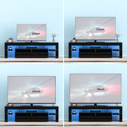 71IN LED TV Stand for 75/70/65 inch TV Modern Black Stand for Living Room with Storage Drawers High Gloss TV Cabinet