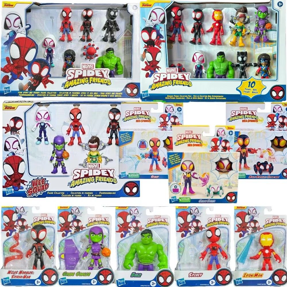 Hasbro Marvel Spiderman Spidey and His Amazing Friends Web Squad 5pcs Adventures Q Version Action Figure Toy Gift