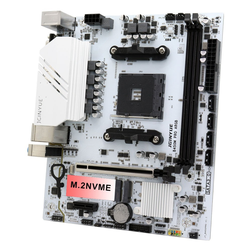 Placa-Mãe JGINYUE B450M PRO Processador AMD Memória DDR4 de Canal Duplo Placa Principal AM4 M.2 NVME (Suporta CPU Ryzen 5500 5600 5600G)