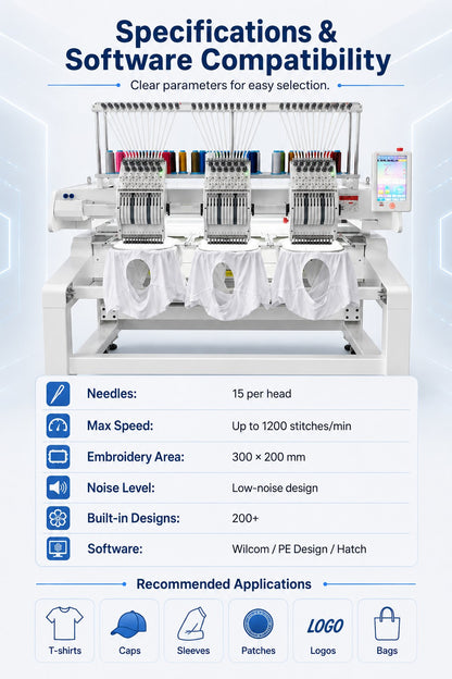 Multi Function 1204 4 Heads 15 Needles Industrial Automatic Computerized 3D Home Use New 1200 RPM Motor Cap Embroidery Machine