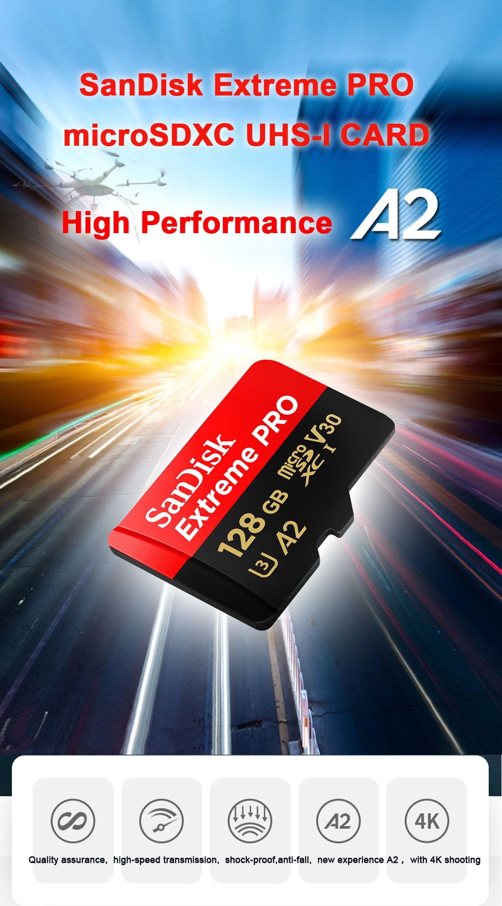 SanDisk Extreme PRO Memory Card 512GB Micro SD Card SDXC UHS-I 128GB 256GB 64GB U3 C10 V30 A2 4K TF Flash Card Adapter for DJI