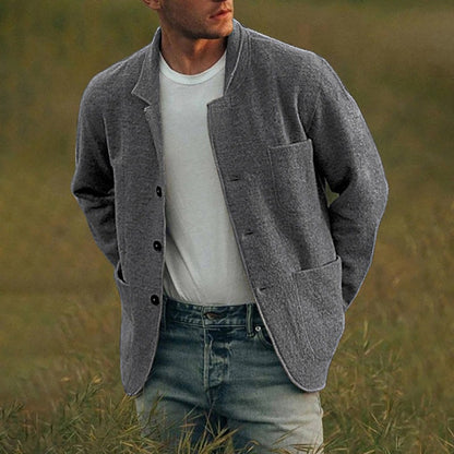 Men Woolen Coat Stand Collar Solid Color Windproof Autumn Winter Thicken Trench Coat Overcoat Business Windbreaker Streetwear