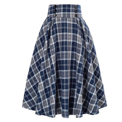 High Waisted Plaid Large Swing Skirt, Fashionable Women's Plaid Elastic Waisted A-line Skirt