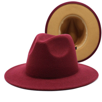 QBHAT Two-color Fedora Hat Women Men Wide Brim Felt Jazz Hat Ladies Party Top Cap Patchwork Chapeau Sombreros De Mujer 50 Colors