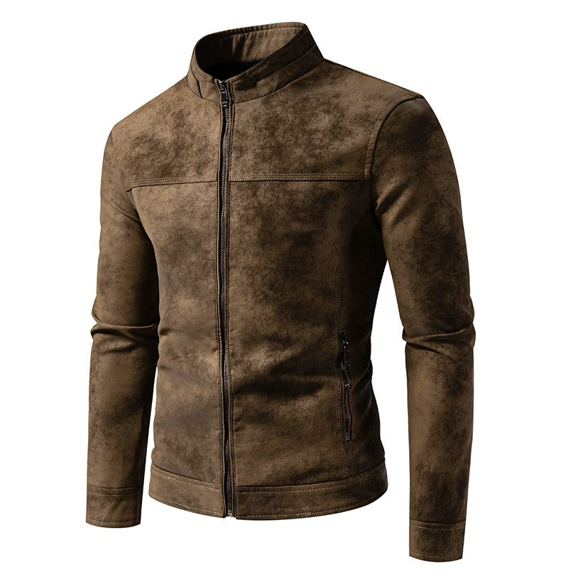 Spring Autumn Retro Leather Jackets Casual Men's Wear Tie Dyed Washed Matte Process Casual Outerwear Fashion Motorcycle Leather