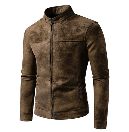 Spring Autumn Retro Leather Jackets Casual Men's Wear Tie Dyed Washed Matte Process Casual Outerwear Fashion Motorcycle Leather