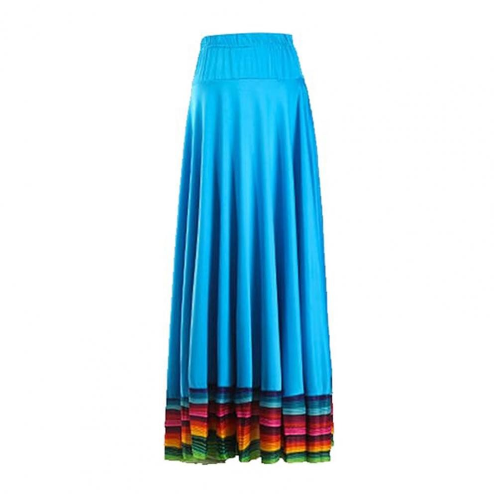 Dance Skirt with Colorful Stripes Colorful Folk Dance Skirt with Elastic Waist Large Swing Hem for Mexican Flamenco for Women