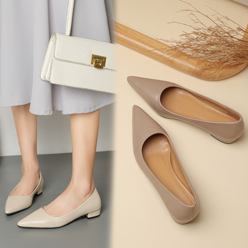 Sapatos Femininos de Couro Pequenos com Salto Quadrado de Boca Rasa e Bico Fino, Elegantes e Modernos, de Salto Alto, Sapatos de Festa Zapatos Mujer