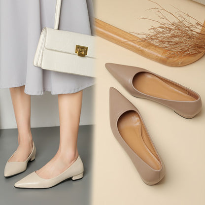 Sapatos Femininos de Couro Pequenos com Salto Quadrado de Boca Rasa e Bico Fino, Elegantes e Modernos, de Salto Alto, Sapatos de Festa Zapatos Mujer