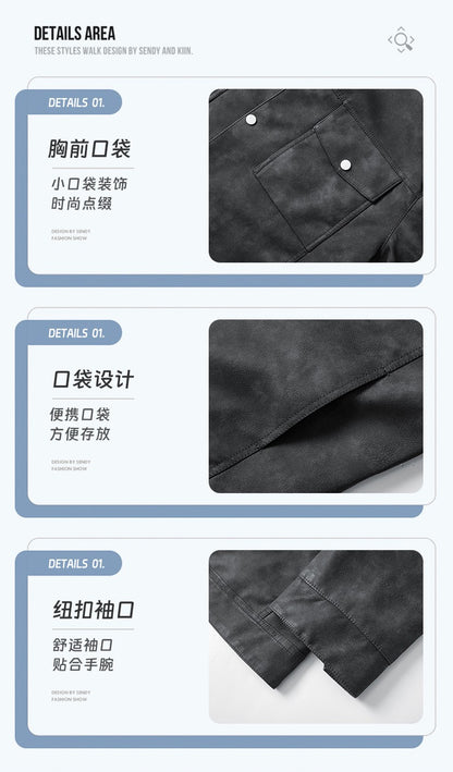 Leather Jacket Men Suede Coats Black Pockets Oversized 6XL 7XL 8XL Plus Size Street Motorcycle Button Autumn Brand Waterproof