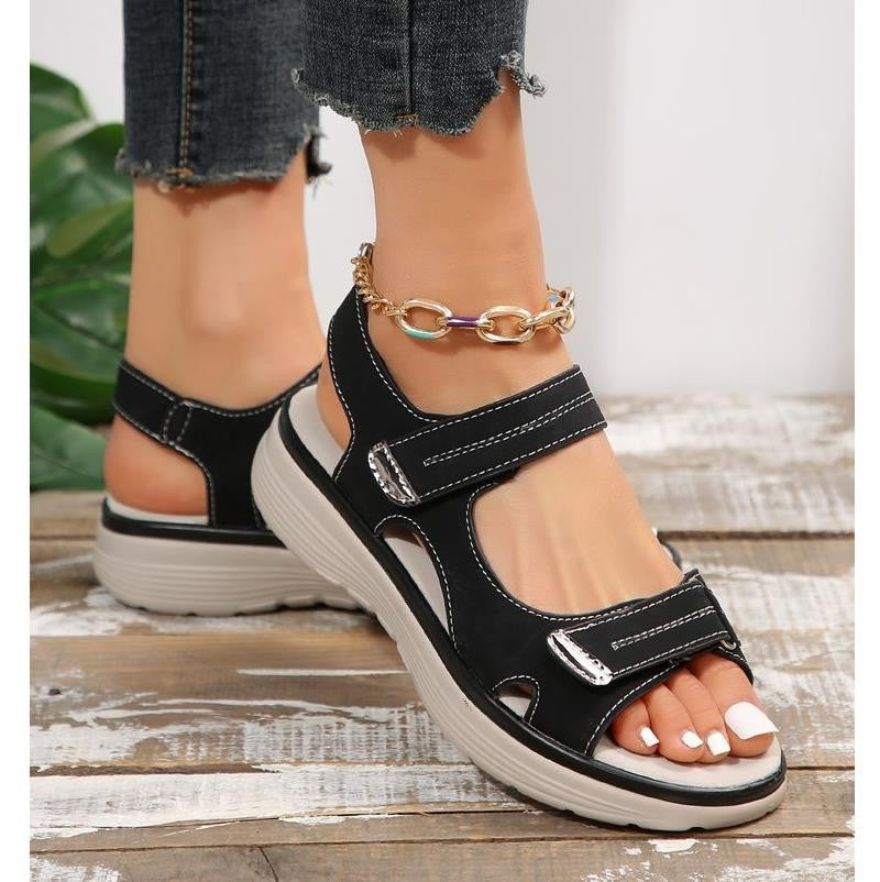New Brand Hook Loop Sandals Women Summer Leather Light Leisure Wedge Platform Shoes Blue Girls Outside Anti-slide Apricot 42