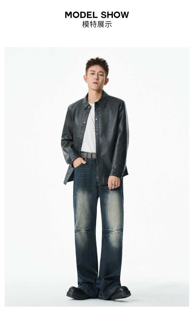 Men New Leather Jacket Men's Retro Black Classic Turn Collar Leather Jackets Trendy Cool Jacket Motorcycle Faux Leather Jacket