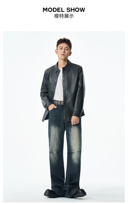 Men New Leather Jacket Men's Retro Black Classic Turn Collar Leather Jackets Trendy Cool Jacket Motorcycle Faux Leather Jacket