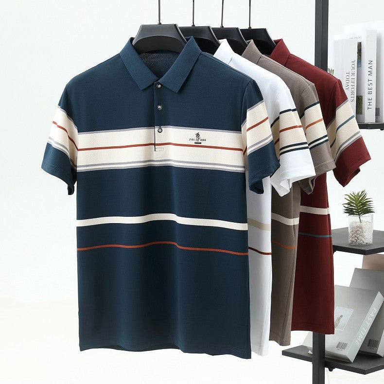 Luxury men's short sleeved polo shirt summer fashion hot selling striped top badge original design golf casual business T-shirt