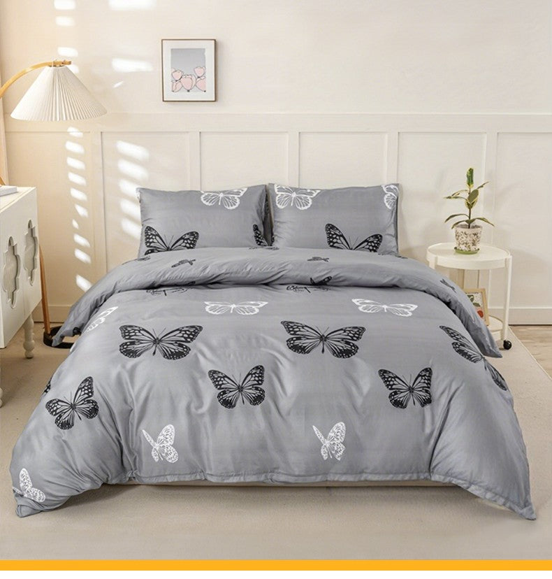 Conjunto de Capa de Edredom com Estampa de Borboleta 3 Peças, Conjunto de Cama Macio e Suave para a Pele Inclui 1 Capa de Edredom e 2 Fronhas