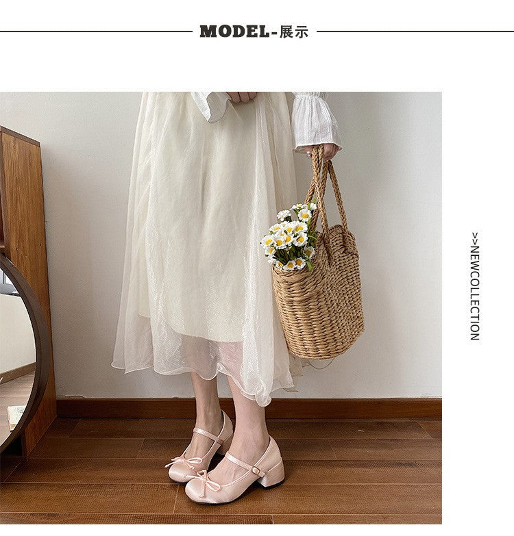 Spring Autumn Thick Heel Pink Shoes Elegant Bow Lolita College Girls High Heels  Women Sandals zapatos de mujer mary jane shoes