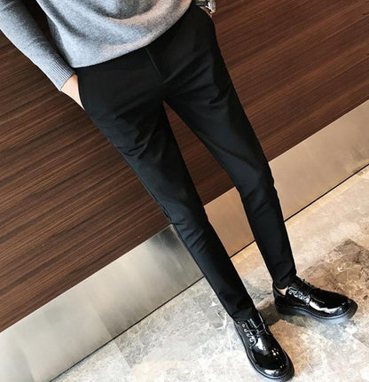 Fluid Tressed Man Suits Pants Black Office Slim Fit Trousers for Men Work Draped Clothes Offer Chinese Homme Spring Thin Casual