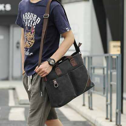 Men's Business Canvas Handbag Outdoor Crossbody Bag Men's Bag Shoulder Bag Student Casual Messenger Bag For Men Male Handbag