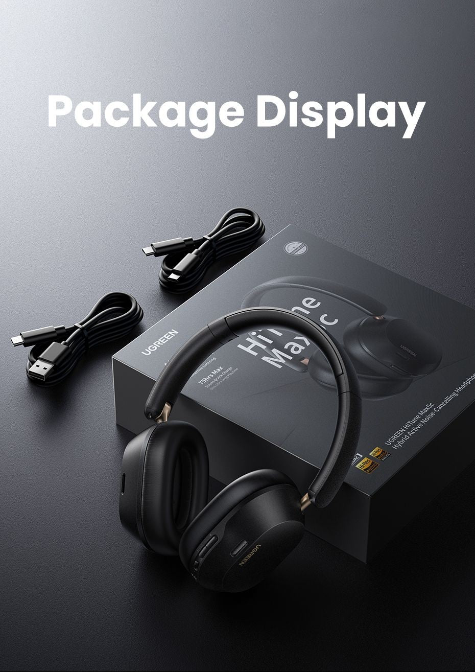 Fones de ouvido Bluetooth sem fio UGREEN Max5c ANC com cancelamento de ruído ativo de 43dB, Hi-Res LDAC, 75H de áudio espacial