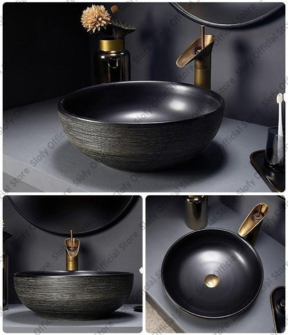 Retro Art Ceramic Sink Multiple Styles Black Washbasin Single Bowl Low-Key Luxury Countertop Basins For Household Hotel Bathroom