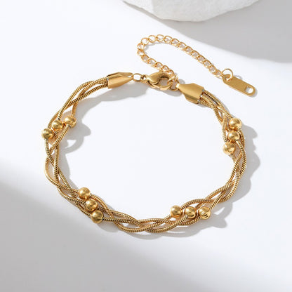 Pulseira de Corrente de Contas de Aço Inoxidável 316L EILIECK para Mulheres, Charme de Metal Banhado a Ouro 18K, Joia Moderna com Design Exclusivo