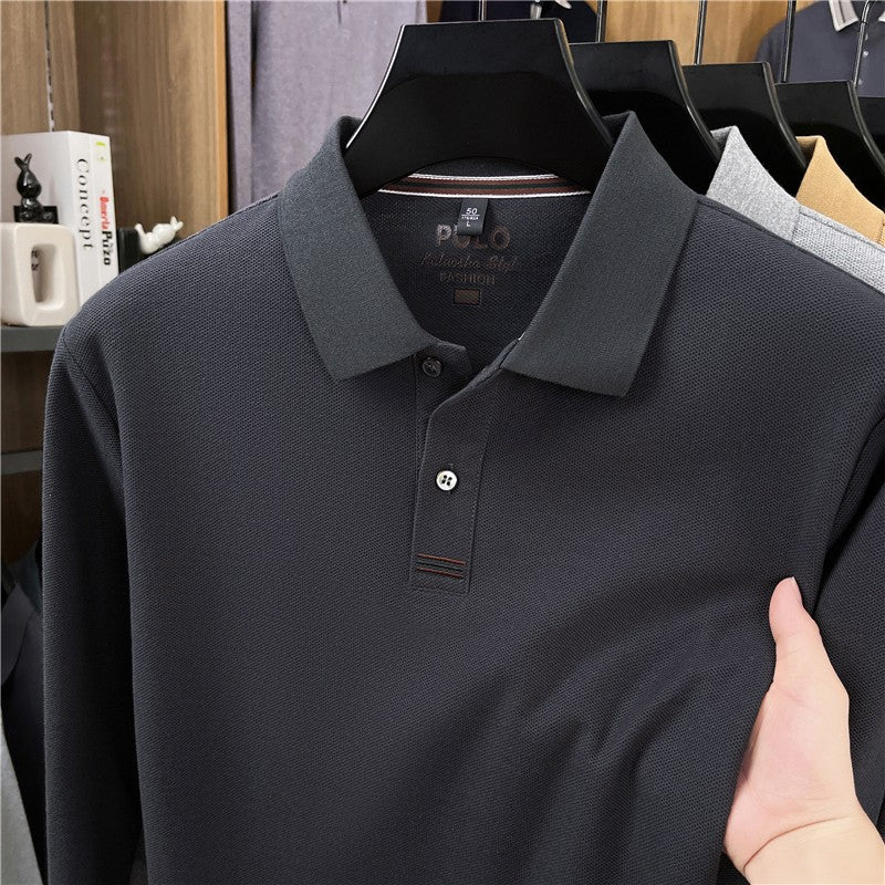 100Cotton High-Quality Men's Polo Shirt Placket Embroid Breathable Long Sleeve Autumn Lapel T-Shirt Business Casual Menswear