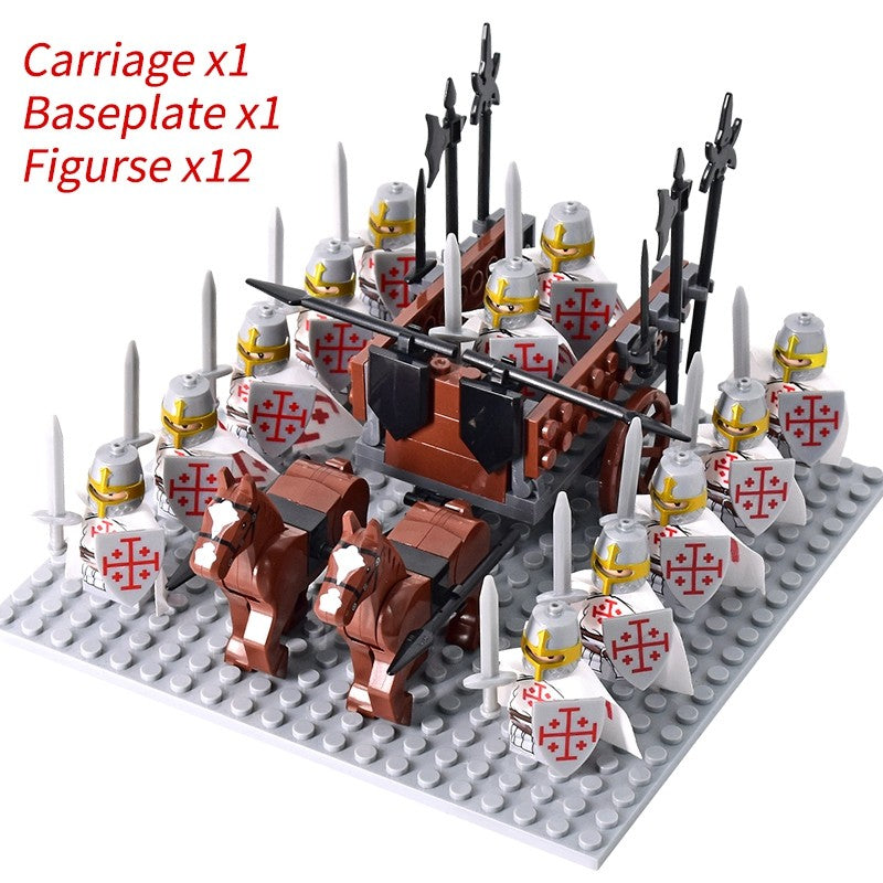 Castelo Medieval Cavaleiros Guerreiros Espartanos Cruzados Legião Romana Infantaria Cavalo de Guerra Carruagem Blocos de Montar Brinquedo de Figuras