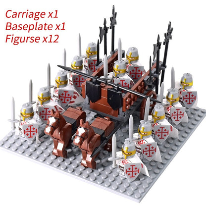 Castelo Medieval Cavaleiros Guerreiros Espartanos Cruzados Legião Romana Infantaria Cavalo de Guerra Carruagem Blocos de Montar Brinquedo de Figuras