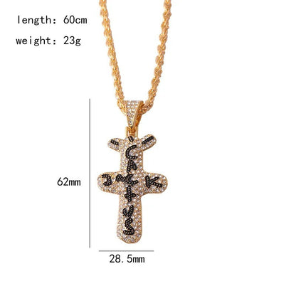 Personality Punk Trendy Cool Gothic Wood Cross Pendant NNecklace for Women Men Vintage Hip Hop Y2k Necklace Party Jewelry Gift