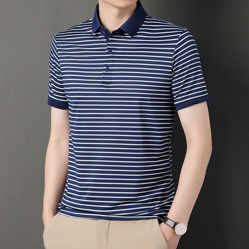 2024 Men's New Striped Cotton Business Casual Short Sleeved POLO Shirt Fashion Short Sleeved Comfortable and Breathable Top