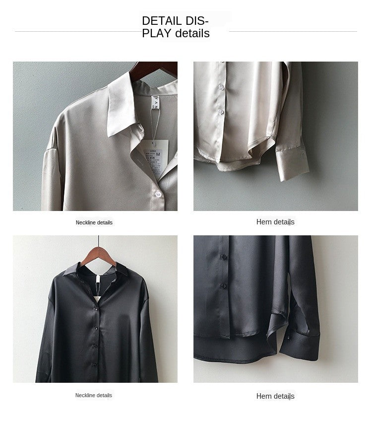 Fall Turn-down Collar Elegant Satin Loose Women Shirt 2025 Plus Size Blouse Autumn Vintage Casual Button Silk Tops