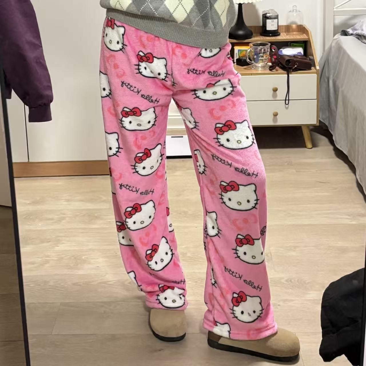 Calça de Pijama Hello Kitty Y2K Sanrio Anime Feminina Calças de Pijama Desenho Animado Moda Roupa de Dormir Calças de Lazer Roupa de Casa
