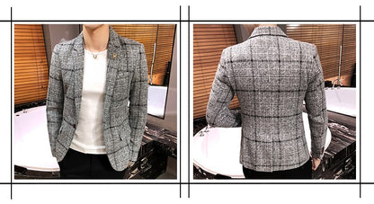 2025 New Men's Casual Plaid Suit Jacket Male Linen Plaid Business Self-cultivation Wedding Dress Party Suit Coat Plus Size S-5XL