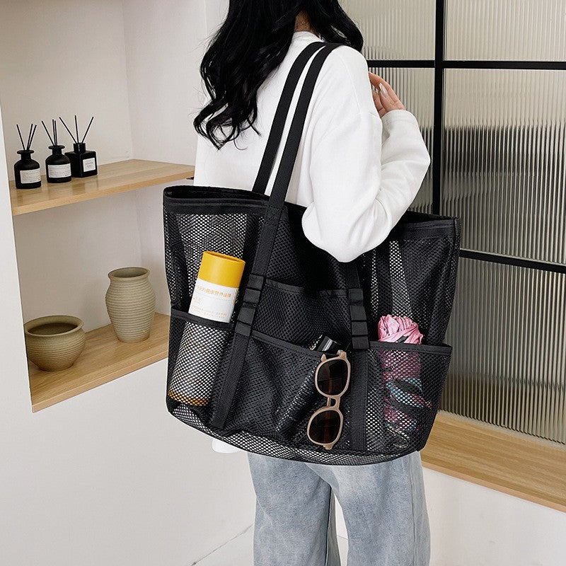 Foldable Lightweight Beach Bags Large Capacity Grocery Produce Tote Bag Beach Shoulder Bag Women's Casual Shopping Bags