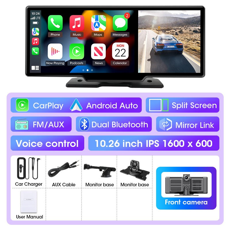 Câmera veicular 4K de 10/11,26 polegadas DVR automotivo sem fio Carplay e Android Auto Navegação GPS Gravador de vídeo Painel de controle Lente dupla Wi-Fi FM AUX
