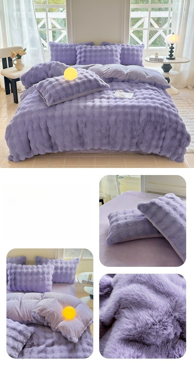 New Rabbit Fur Thickened Milk Velvet Duvet Cover Set Machine Washable Soft SkinFriendly Warm Bed Sheet for Home and Hotel ?? ???