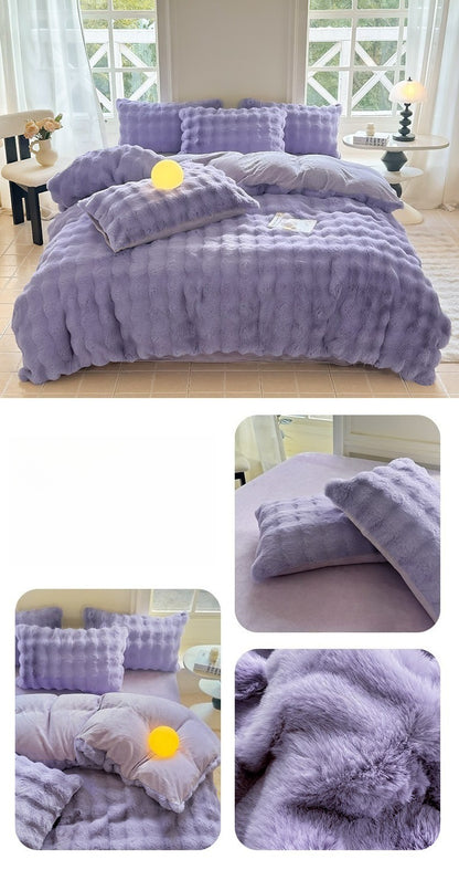 New Rabbit Fur Thickened Milk Velvet Duvet Cover Set Machine Washable Soft SkinFriendly Warm Bed Sheet for Home and Hotel ?? ???