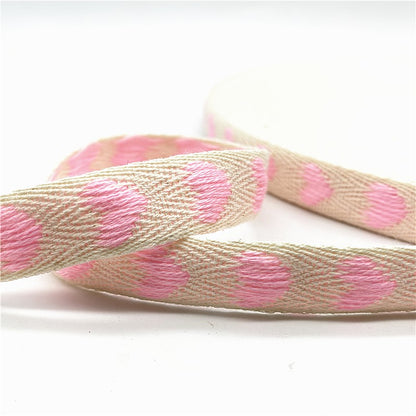 5yards/Lot 15mm 100% Cotton Ribbon Heart Handmade Hserring Bone Ribbon For Apparel Sewing Fabric DIY Christmas Decoration