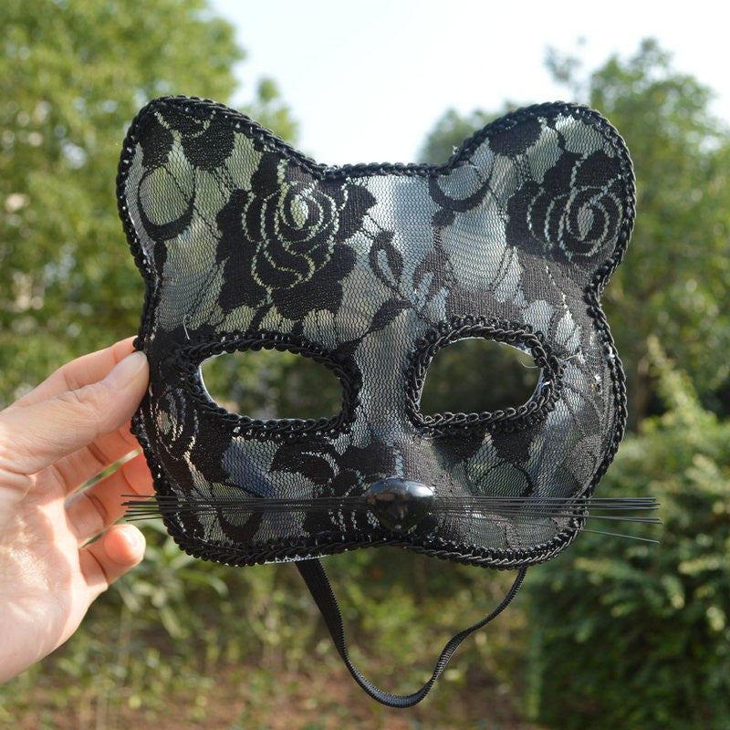Lace Cat Face Mask Women Halloween Cosplay Costume Accessory Masquerade Party Prop