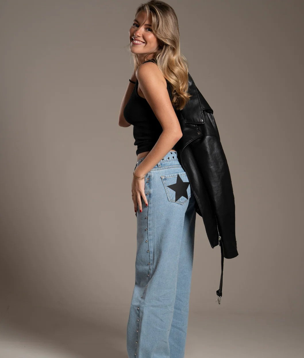 Y2K Women's Straight Leg Jeans Personalized Lucky Star Texture Retro Baggy Jeans Stylish High Street Willow Nail Low Waist Jeans