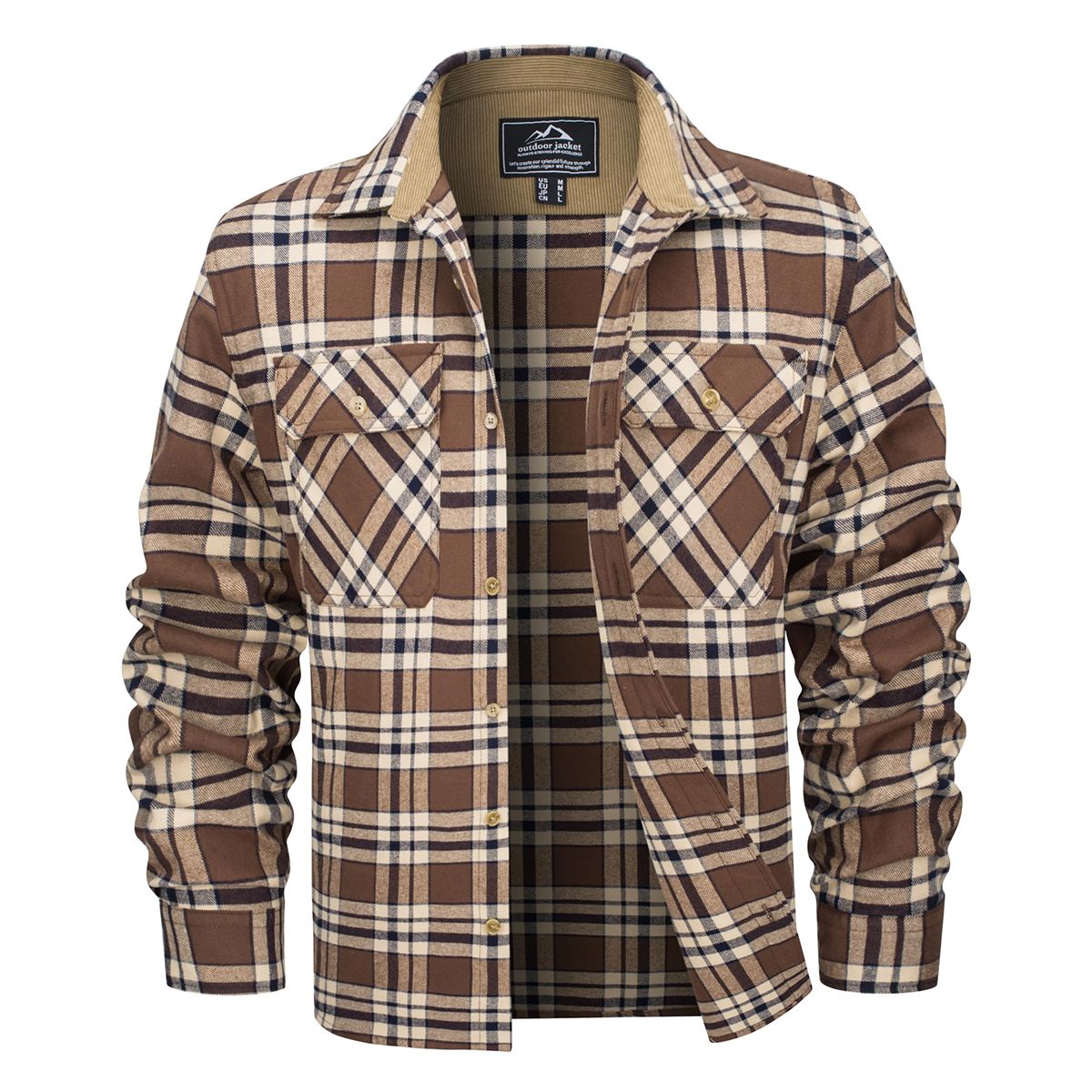 MAGCOMSEN Flannel Shirts Men's Long Sleeves Cotton Long Sleeve Plaid Shirt with 2 Pockets Button Down Casual Corduroy Shirt Male