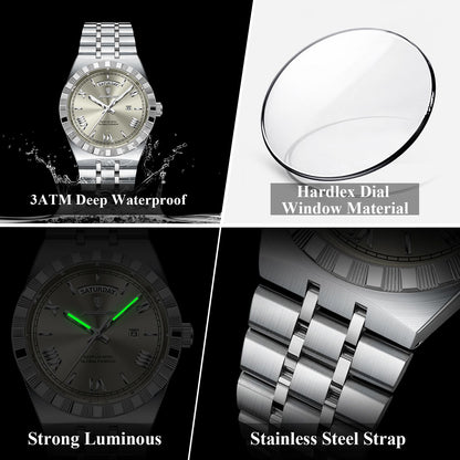 POEDAGAR Luxury Business Man Watch Week Date Waterproof Luminous Watches For Men Stainless Steel Quartz Fashion Men's Wristwatch
