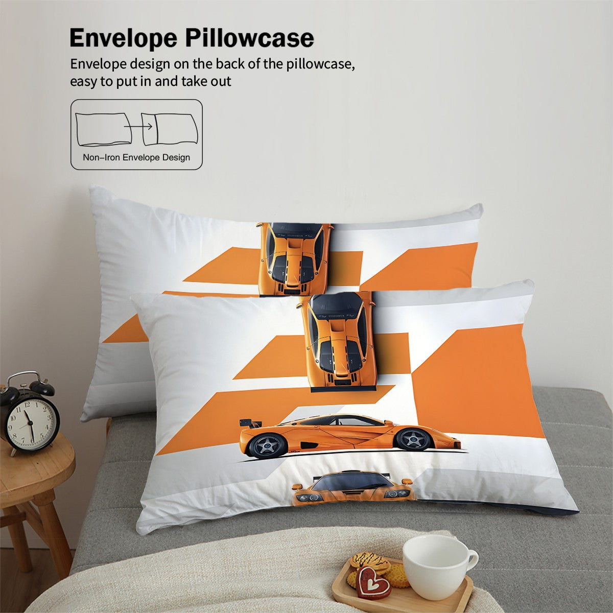 3pcs sports car racing print bedding set 1 quilt cover + 2 pillowcases unfilled, skin-friendly, breathable, anti-pilling