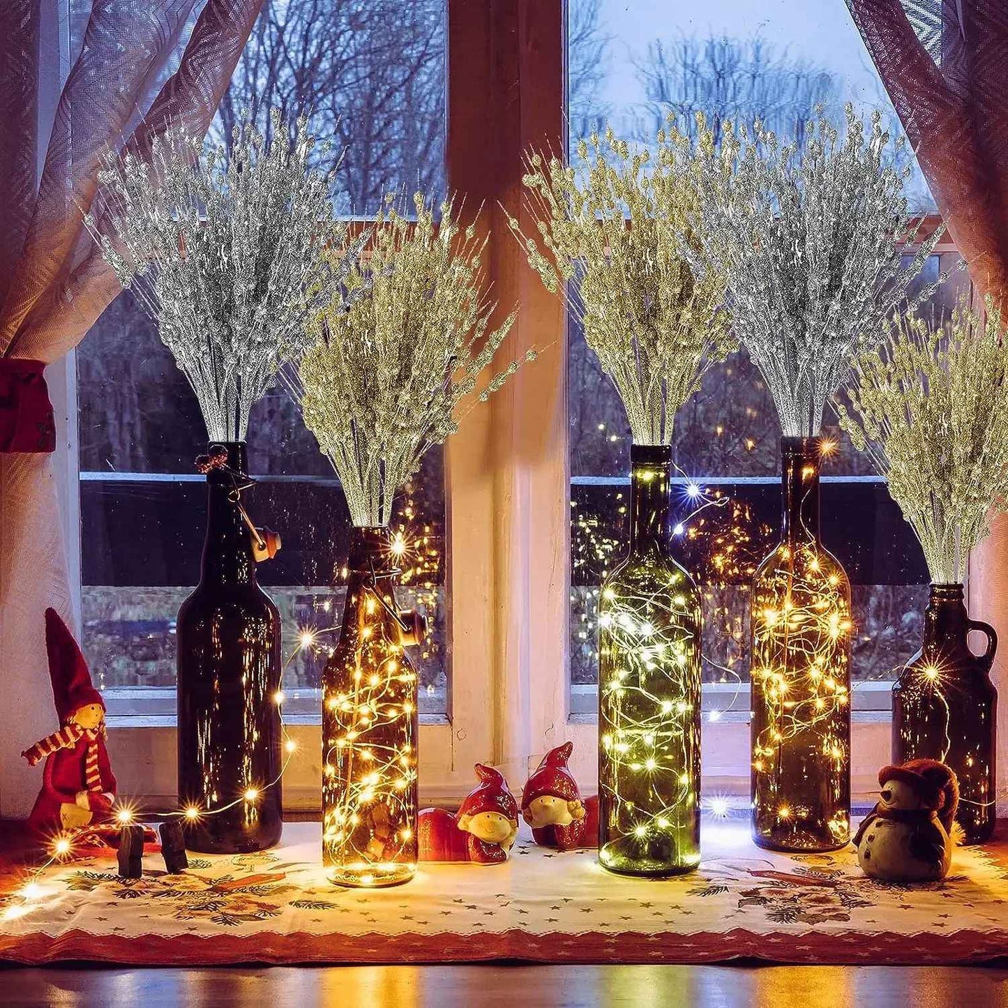 1-10pcs Gold Christmas Decorative Flash Artificial Berry Stem Decor for Christmas Tree DIY Wreath Fireplace Holiday Crafts Gifts