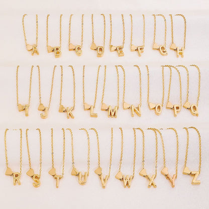 LATS Fashion Tiny Heart Dainty Necklace Gold Silver Color 26 Letter Name Choker For Women Pendant Bracelets Jewelry Gift