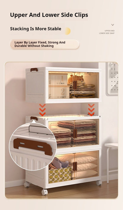 Large Volume Multifunction Folding Living Room Cabinet Closet Organizer With Wheel Stackable Sundries Large Capacity Storage Box