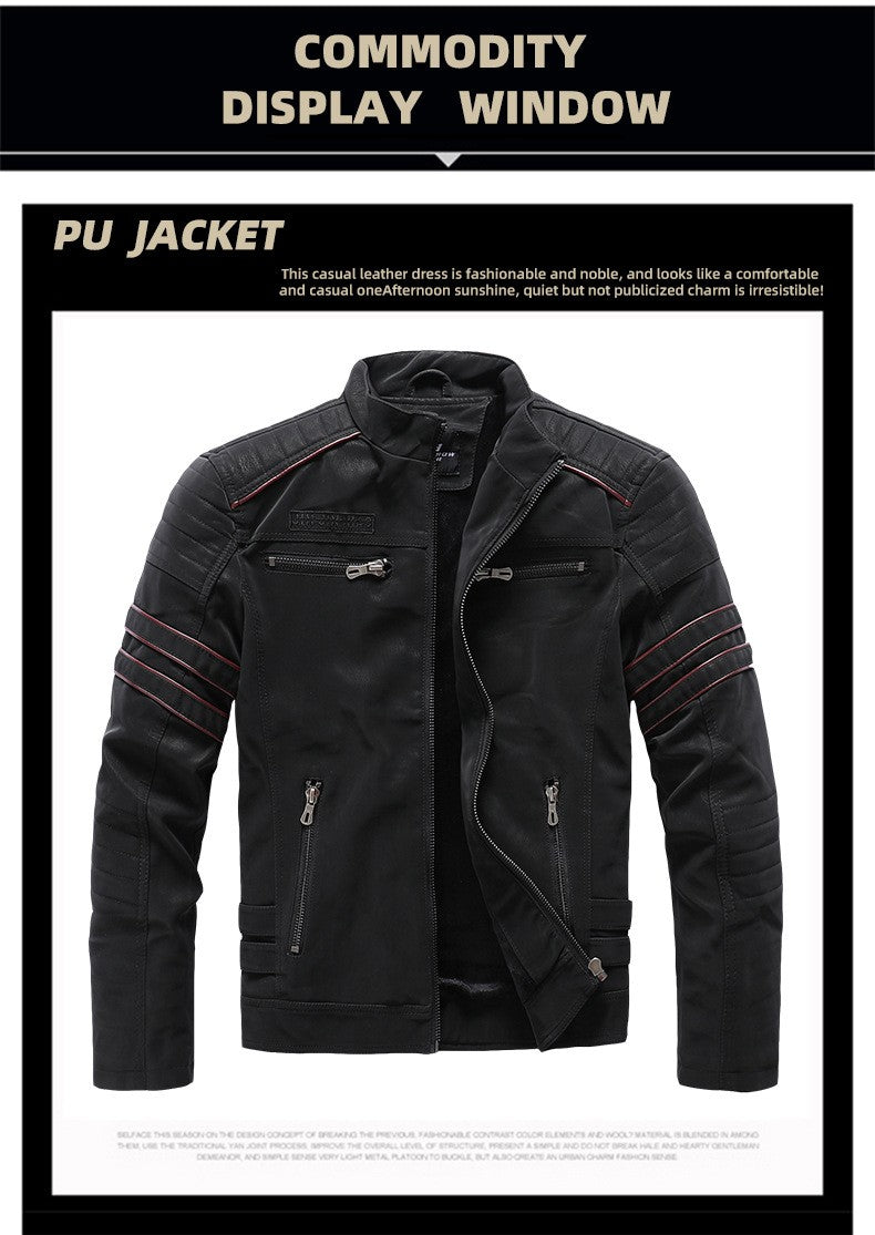 Men's autumn and winter frosted leather jacket, fashionable slim fit and brushed motorcycle fashion brand slim fit jacket