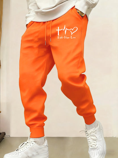 Calças de moletom masculinas com bolso estampadas "Faith Hope Love Electrocardiogram Love", calças longas macias básicas Y2K, cintura elástica